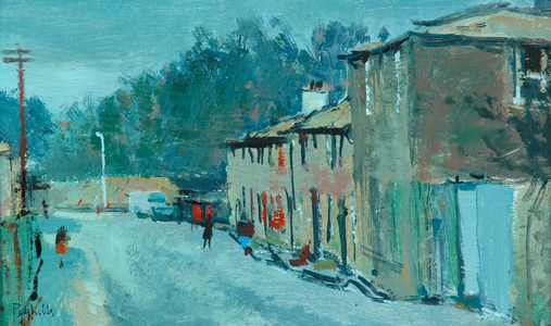 Old Houses at Stubbin, Haworth, 1972 (oil on hardboard)