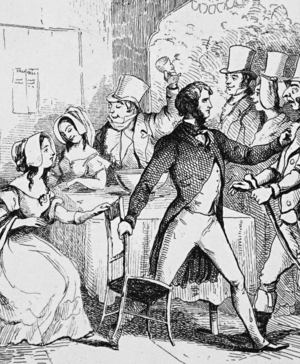 Captain Dobbin seeing off onlookers, 1850