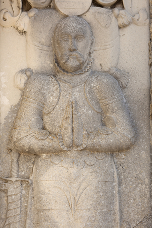 Detail of the west door sculpture, Church of Saint-Pierre-es-Liens, Blérancourt, Nord-Pas-de-Calais-Picardie, Aisne, France (photo)