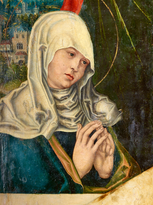 Praying Madonna, detail from Man of Sorrows, 1540 (tempera on wood) (detail of 1630396)