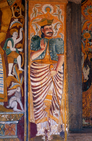 Sri Lanka: Mural showing a Kandyan king in Natha Devale, one of four temples in Kandy sacred to both Buddhists and Hindus, Kandy