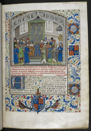 Royal MS 14 E IV f.10r Coronation of Richard II, illustration from 'Jehan de Wavrin, Anciennes et Nouvelles Chroniques d'Angleterre', c.1470-80 (vellum)