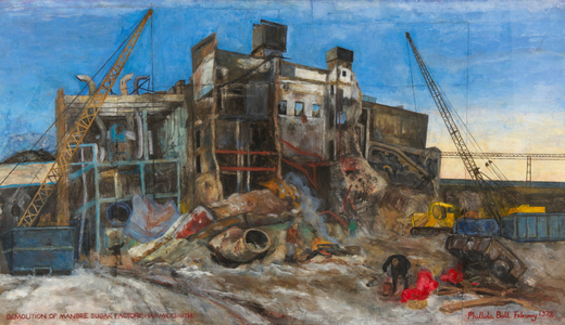 Demolition of Manbre Sugar Factory, 1979 (oil & mixed media on paper)