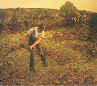 Mowing bracken (colour litho)