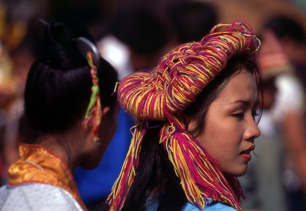Thailand: Lisu women dress up in fine headdresses for Lisu New Year celebrations, Chiang Mai Province, northern Thailand