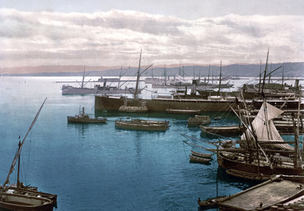 The harbor at Algiers by moonlight, Algeria, c. 1899 (photochrome)