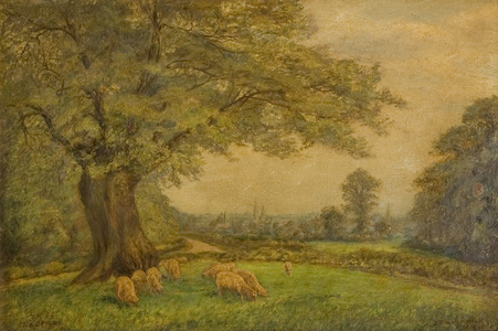 The Spires of Coventry from afar, 1913 (oil on canvas)