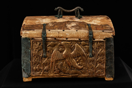 Wooden and gilded pastiglia reliquary box (mixed media)