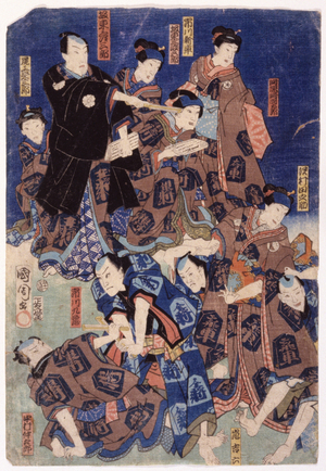 Myriad Of Actors (Triptych) (colour woodcut)
