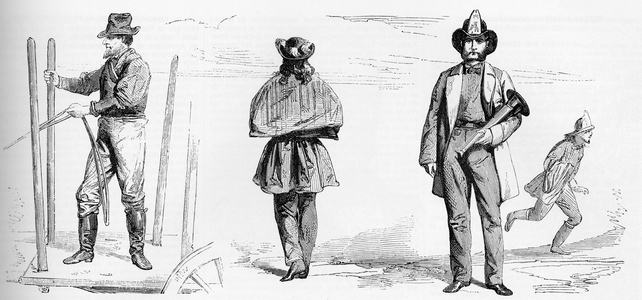 USA History: American types. Carman. Bloomerist. Fireman.