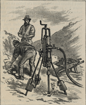 Rock drill driven by compressed air, c1890.