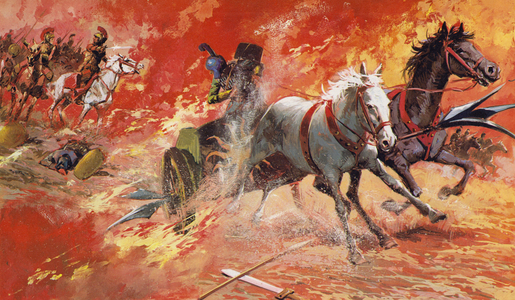 The Battle of Chaeronea in 338 BC (colour litho)