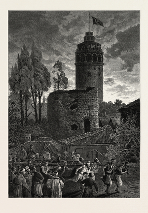 The Tower of Galata, a Fire, Constantinople, Istanbul, Turkey, 19th Century Engraving