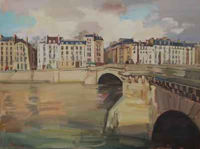 Ile St Louis and Pont de la Tournelle, Paris, 2016, (oil on board)