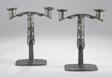 Liberty Tudric candlesticks, 1902-05 (pewter)