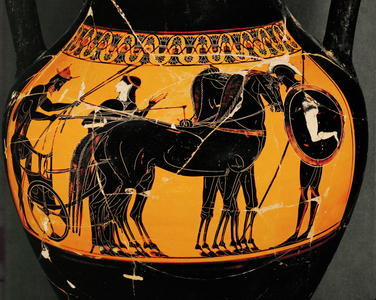 Departure of a warrior in his chariot …