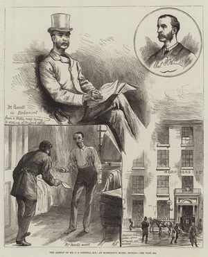 The Arrest of Mr C S Parnell, MP, at Morrison's Hotel, Dublin (engraving)