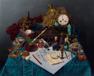 Ink Wells on Blue, 2006 (oil on canvas)
