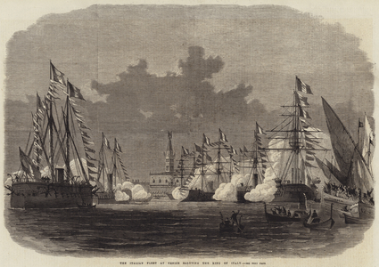 The Italian Fleet at Venice saluting the King of Italy (engraving)
