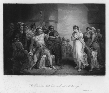 Samson and Delilah, Judges XVI, 21 (engraving)