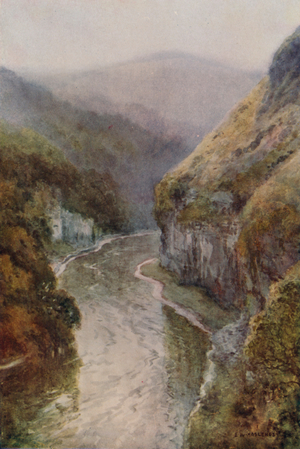 The Wye near Cressbrook Dale (colour litho)