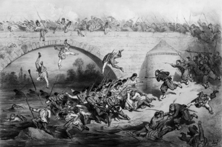 Magenta battle on june 4, 1859 in Italy : French general Cler with zouaves victorious, engraving