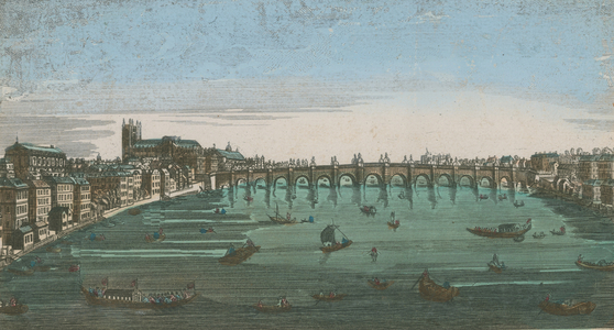 A general view of sailing craft on the waters of the River Thames (coloured engraving)