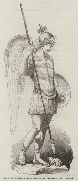 The Testimonial presented to Dr Hassall, on Thursday (engraving)