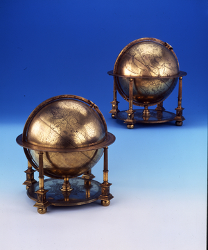 Pair of globes, terrestrial and celestial, bearing the Tughra and Latin inscription of Sultan Murad III, 1579 (gilt metal)