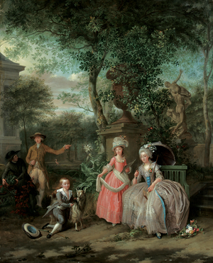 A group portrait of a family in an ornamental garden, 1791 (oil on panel)