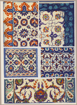 Cinq motifs faience de revetement, Asie Mineure, XVIe siecle (colour litho)