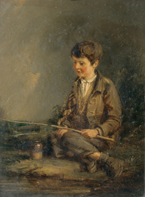 Boy Fishing (oil on panel)