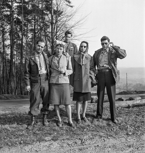 AVA workers from Hoechst on weekend, Bad Homberg, Germany, 1948 (b/w photo)