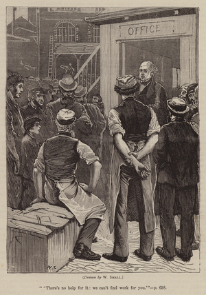 Unemployed workers looking for work (engraving)