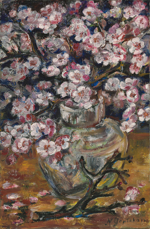 Cherry Blossoms in a Vase,  (oil on canvas)
