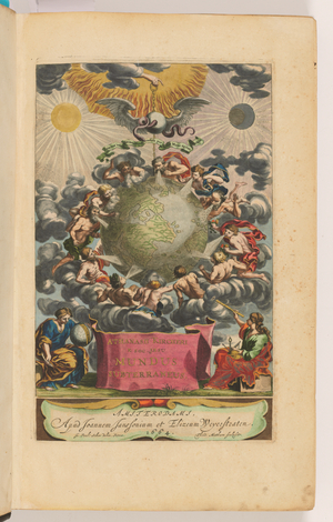 Title page of Mundus Subterraneus, 1665 (engraving)