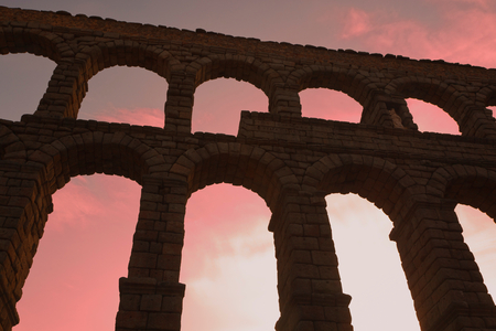 Segovia, Segovia Province, Spain. The Roman aqueduct.  UNESCO World Heritage Site. (photo)