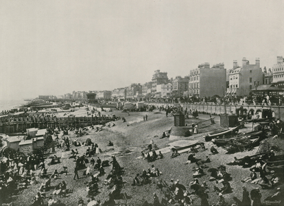 Brighton, a Long Stretch of the Beach (b/w photo)