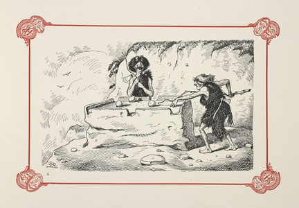 Primeval billiards'.
Prehistoric people playing a game of billiards.