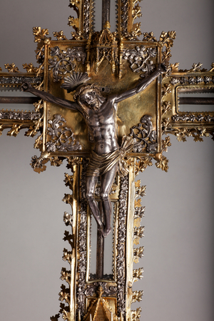 Parish museum. A procession crucifix. Detail. Centre. Christ. Silversmithing. 1440 - 1450.