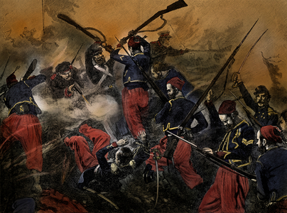 French soldiers at Battle of Malakoff, Crimean War, from Cassell's History of England (print)