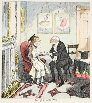 Mr Lambkin finds that he has been going rather too fast in the Pursuit of Measure and Amusement, from The Bachelor's Own Book or the Progress of Mr Lambkins, pub. 1844 (coloured engraving)