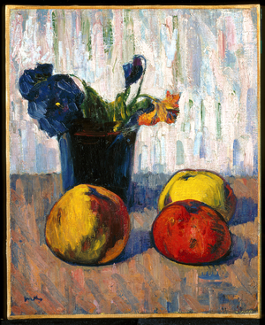 Still Life With Apples And Vase Of Flowers (oil on canvas)