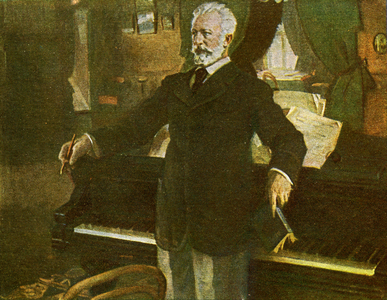 Tchaikovsky standing composing at