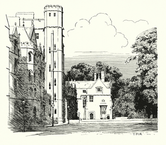 New College, Oxford: The Robinson Tower, with Pandemonium and the Bursar's House (litho)