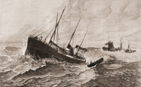 The loss of the steamship Clan Macduff , 1881 (engraving)