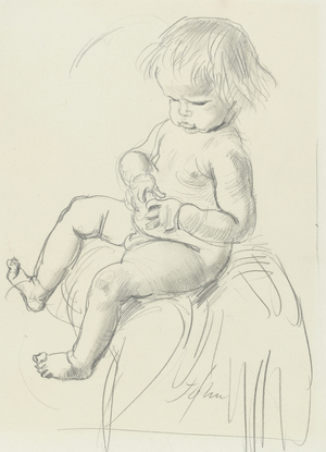 Portrait of Romilly John sitting on the lap of his mother (?) 1908 (graphite on paper)
