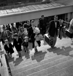 People Arriving at Maine Montparnasse Station in Paris To Go on Holidays, August 2, 1948 (b/w photo)
