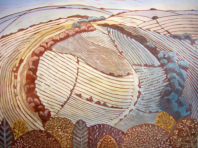 Lyscombe, 2007 (gouache/linocut/hand-coloured)