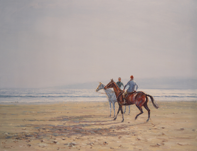 Exercising Horses (oil on canvas)
